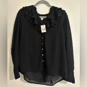 NWT JCrew Black Long Sleeve Ruffle Blouse